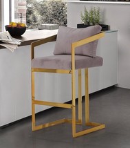 Layla Bar Stool Chair Velvet Upholstered Slope Arm Design Architectural Goldtone - £385.05 GBP