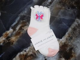Janie and Jack White W/Butterfly Print Scalloped Socks Size 12-18 Months... - $8.90