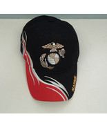 Marine black with flames baseball cap hat embroidered eagle adjustable - $19.75