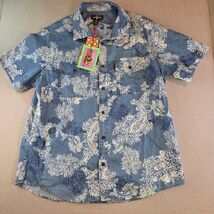 Houston White Floral Button Up Shirt L NWT Blue White Short Sleeve Casual - $22.52 CAD