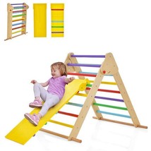 Kids Climbing Triangle Set with Adjustable and Reversible Ramp-Multicolo... - $120.69