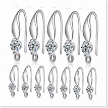 12pcs Silver Plated Rhinestone Earring Hooks with Open Loop Round Rhinestone Com - $21.77