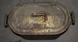 Old Vintage Primitive Steel Wash Tub Boiler w Wooden Handle Blanchard Bros. - $140.24