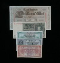 European Misc 5-Notes Lot Belgium Francs, Germany Mark &amp; Netherlands Gulden - £39.56 GBP