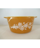 Pyrex bowl 7&quot; W double spouted gold Cinderella butterfly white flowers  ... - $22.49