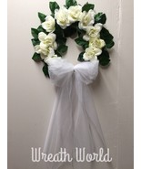 NEW HANDMADE ELEGANT WHITE ROSE WEDDING WREATH WHITE WEDDING - £40.73 GBP
