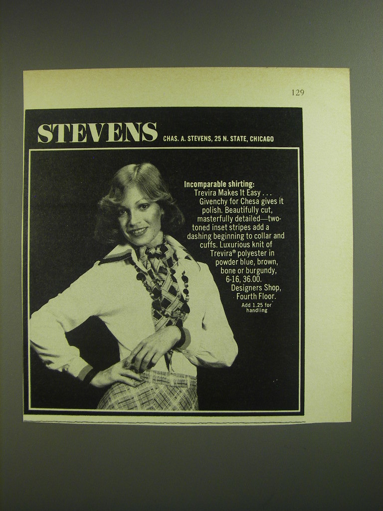 1974 Chas. A. Stevens Givenchy for Chesa Shirt Ad - Incomparable Shirting - $18.49
