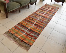 Long Kilim Runner  2.4 x 9.6 ft Vintage Hallway Corridor Kitchen Wool Rug  C55 - £92.91 GBP