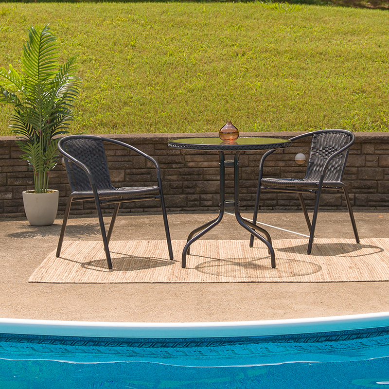 28RD Black Table Set w/Rattan TLH-087RD-037BK2-GG