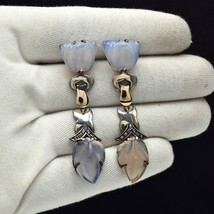 Vintage blauer Chalzedon geschnitzter Diamant 18 K Gold Silber Hänger... - $261.33