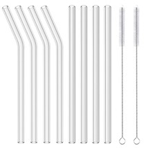 8 Pack Reusable Glass Straws, 10&#39;&#39; X 10Mm Clear Drinking Straws With 2 Cleaning  - £11.79 GBP