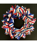 Patriotic Red Beige Blue Stripes and Stars Americana July 4 Wreath Door ... - £42.34 GBP