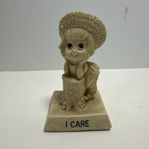 Vintage 1976 W&amp;R Berries Co S #9106 I Care Girl Leaning on Stump 70s Figurine - £7.93 GBP