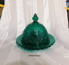Indiana Glass Tiara Covered Butter or Cheese Dish in Spruce Green Sandwich Glass - £28.78 GBP
