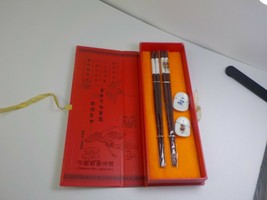 Two Unused Pair of Shenzhoufuxiang Chopsticks and Porcelain Rests in the... - $15.95