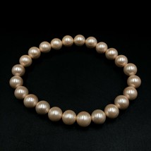 Rose Gold Shell Pearl 8x8 mm Beaded Stretch Adjustable Bracelet SB-133 - £9.46 GBP