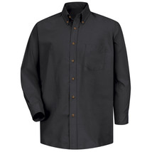 Men&#39;s Long Sleeve Poplin Button Down Collar Black Work Dress Shirt XL - £15.29 GBP