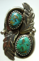 Large Old Pawn Native American Navajo Sterling &amp; Turquoise Ring, Sawtooth Bezel - £119.10 GBP