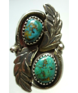 Large Old Pawn Native American Navajo Sterling &amp; Turquoise Ring, Sawtoot... - £117.17 GBP