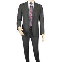 Men Suit BERLUSCONI Italian Wool 180's Pin Stripe One Button Peak UGS95-03 Gray image 5