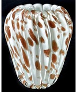 Art Glass Vase Sparkly Caramel Dots On White Thick Glass 4” Tall - $17.46