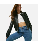 Women&#39;s Wine Red &amp; Black Studded Biker Motorcycle Bomber Leather Jacket - $199.99