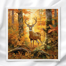 Deer in the Woods Quilt Block Image Printed on Fabric Square DP749613 - £3.90 GBP+
