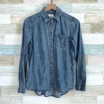 American Eagle Embroidered Denim Shirt Blue Button Down Boho Casual Wome... - $24.74