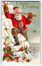 Santa Claus Christmas Postcard Saint Nick On Mountain Cliff With Telescope 1910 - $14.40