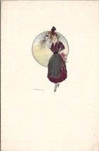 Artist Tito Corbella Glamour Girl Plum Dress Pretty Hat Art Deco Postcard V16 - £15.94 GBP