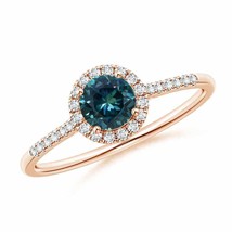 ANGARA Round Teal Montana Sapphire Halo Ring with Diamond Accents - £991.99 GBP