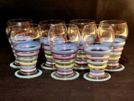GIBSON Design Glassware 16oz Footed Glass Tumbler 6&quot; CANDY STRIPE  - Set... - $29.02