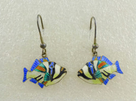 TROPICAL FISH Colorful Enamel Sterling Silver Vintage Drop Dangle EARRINGS - £60.89 GBP