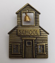 Vintage JJ Jonette School House Bell Brooch Pin Gold Tone Signed - £19.69 GBP