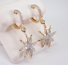 Coupe Ronde Imitation Diamant Pince Femmes Goutte Boucles 14k or Jaune P... - $82.62