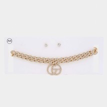 New Double Circle Rhinestone Charm Curb Link Choker Necklace - £17.94 GBP