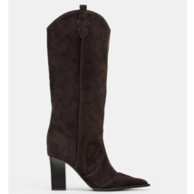 ZARA BNWT 2026. BROWN SPLIT SUEDE EMBROIDERED HEELED COWBOY BOOTS. 3005/... - $162.00