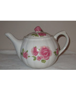 Vtg Gibson Roseland Teapot Round Cabbage Roses Pink Ceramic Tea Pot White - £25.82 GBP