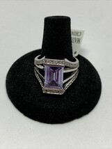 Stunning Silver Tone Round Simulated Square Purple Stone Ring  Size 10 KG - $14.85