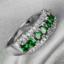 3Ct Simulated Emerald Diamond Engagement Ring Band 14K White Gold Plated Silver - £75.96 GBP