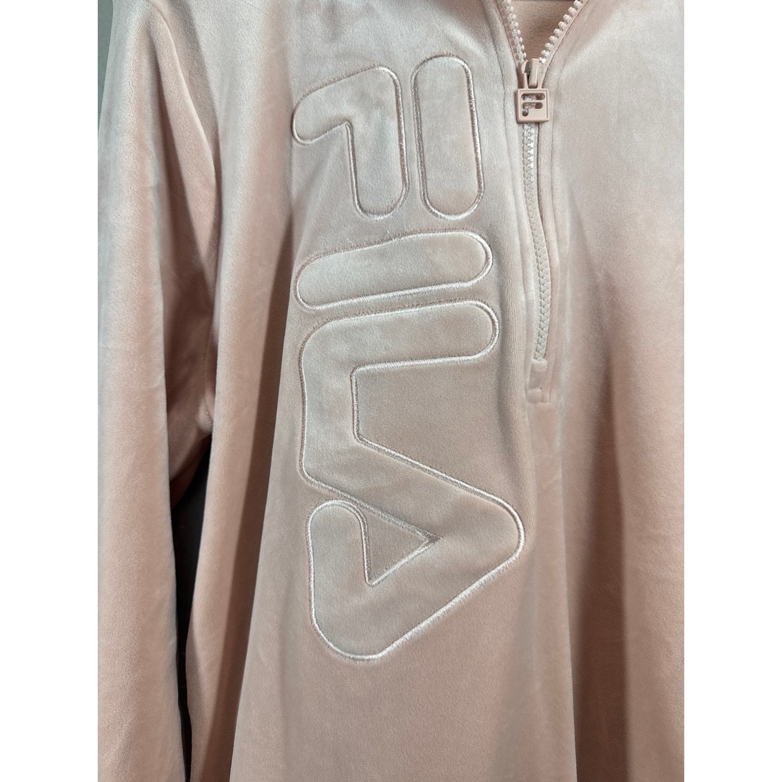 Fila Womens Velour Quarter Zip Hoodie Misty Rose Luxe Lounge Size Large Item image 3
