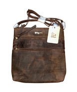 Estalon Brown Distressed Leather Crossbody Bag Purse Zipper Pockets NWT - $45.82 CAD
