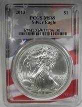 2013 American Silver Eagle PCGS MS69 Flag Frame Case Coin AK793 - £43.31 GBP
