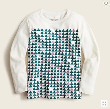 Crewcuts Girl Ivory Green Holiday Tree Long Sleeve Crew Cotton T-shirt 4... - $14.99