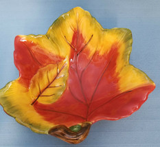 Maple Leaf Art Pottery Candy Coin Dish Container Studio CKA  Fall Autumn 6&quot; - £20.17 GBP