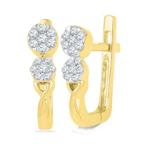 10k Yellow Gold Womens Round Diamond Flower Cluster Hoop Earrings 1/5 Cttw - $400.00