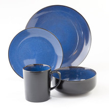 GIBSON Novabella Cobalt Blue/black 16 Piece Dinnerware SET - $192.99