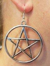 Pentacle Earrings Large Drop Dangle Metal Gothic 5cm Pagan Wiccan Witch ... - £5.82 GBP