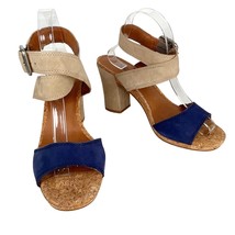 Lucky Brand Sundo Ankle Strap Block Heels 10 Blue Tan New - £43.25 GBP