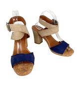 Lucky Brand Sundo Ankle Strap Block Heels 10 Blue Tan New - £43.20 GBP